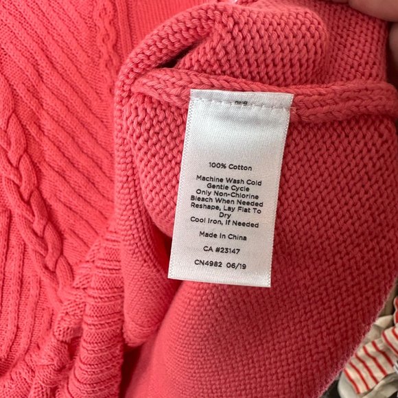 Talbots Sweater Cable Knit Turtle Neck‎ 100% Cotton Salmon size Large Petite - Picture 3 of 5